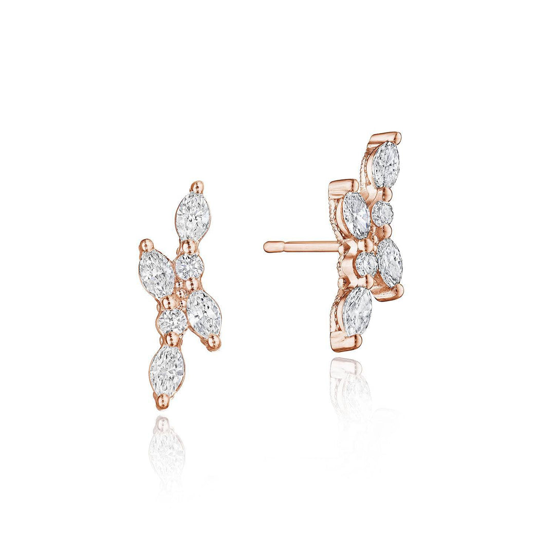 Marquise and Round Diamond Stud Earrings in 18kt Rose Gold