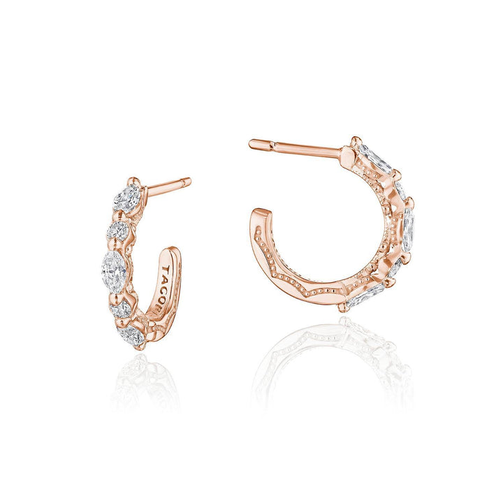 Marquise and Round Diamond Hoop Earrings in 18kt Rose Gold