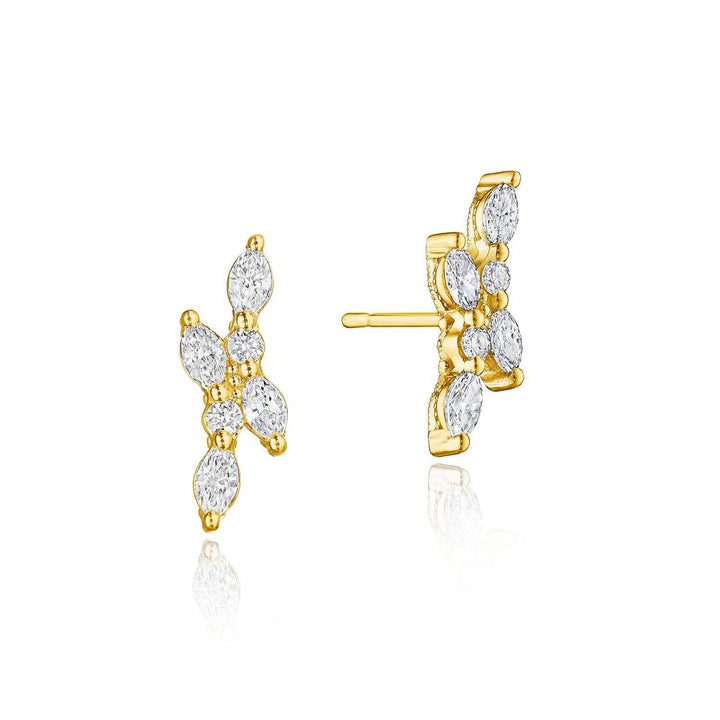 Marquise and Round Diamond Stud Earrings in 18kt Yellow Gold
