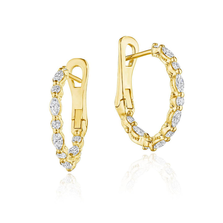 Marquise and Round Small Diamond Hoop Earrings in 18kt Yellow Gold
