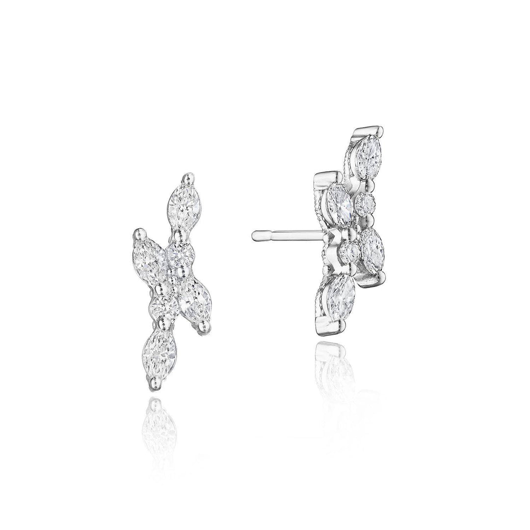 Marquise and Round Diamond Stud Earrings in 18kt White Gold