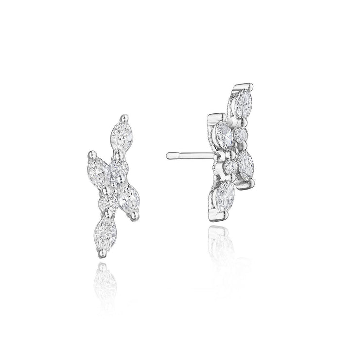 Marquise and Round Diamond Stud Earrings in 18kt White Gold