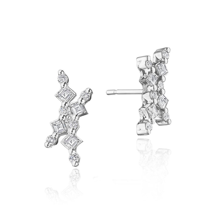 Carré and Round Diamond Stud Earrings in 18kt White Gold