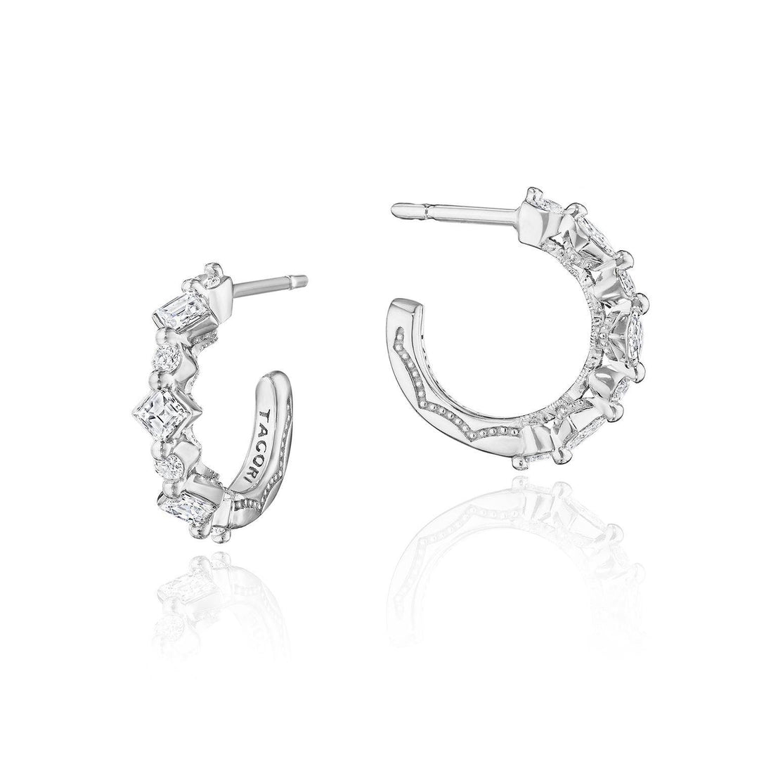 Carré and Round Diamond Hoop Earrings in 18kt White Gold