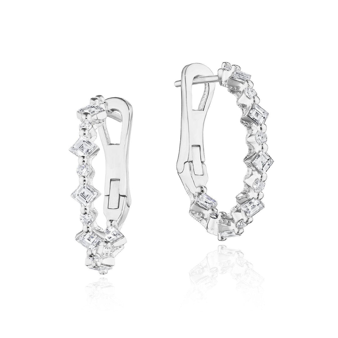 Carré and Round Small Diamond Hoop Earrings in 18kt White Gold