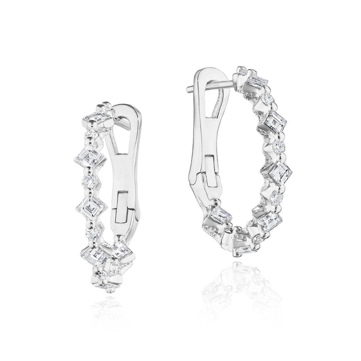 Carré and Round Small Diamond Hoop Earrings in 18kt White Gold