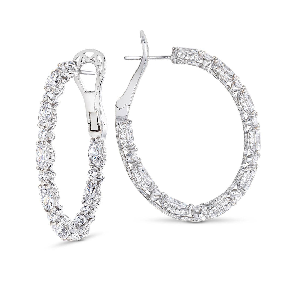 Marquise and Round Cut Oval Diamond Hoop Earrings