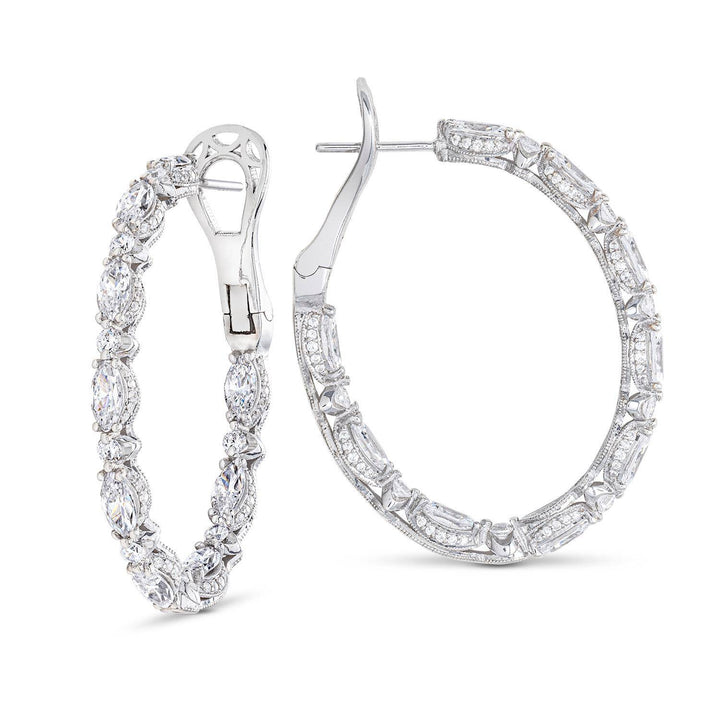 Marquise and Round Cut Oval Diamond Hoop Earrings