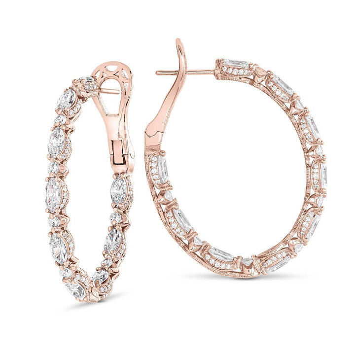 Marquise and Round Cut Oval Diamond Hoop Earrings