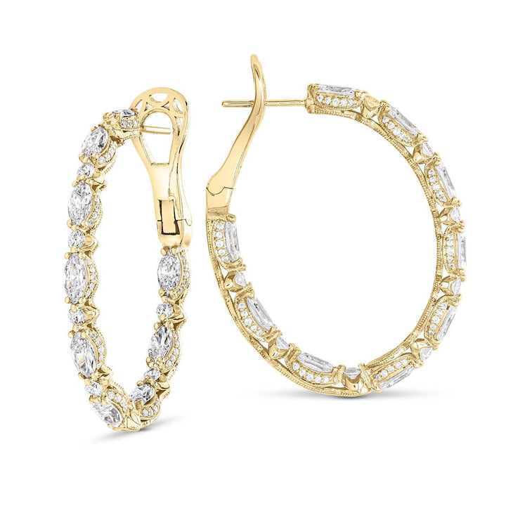 Marquise and Round Cut Oval Diamond Hoop Earrings