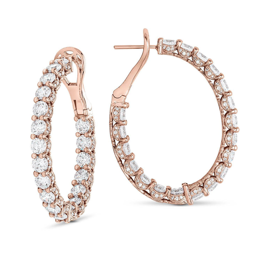 Round Cut Oval Diamond Hoop Earrings