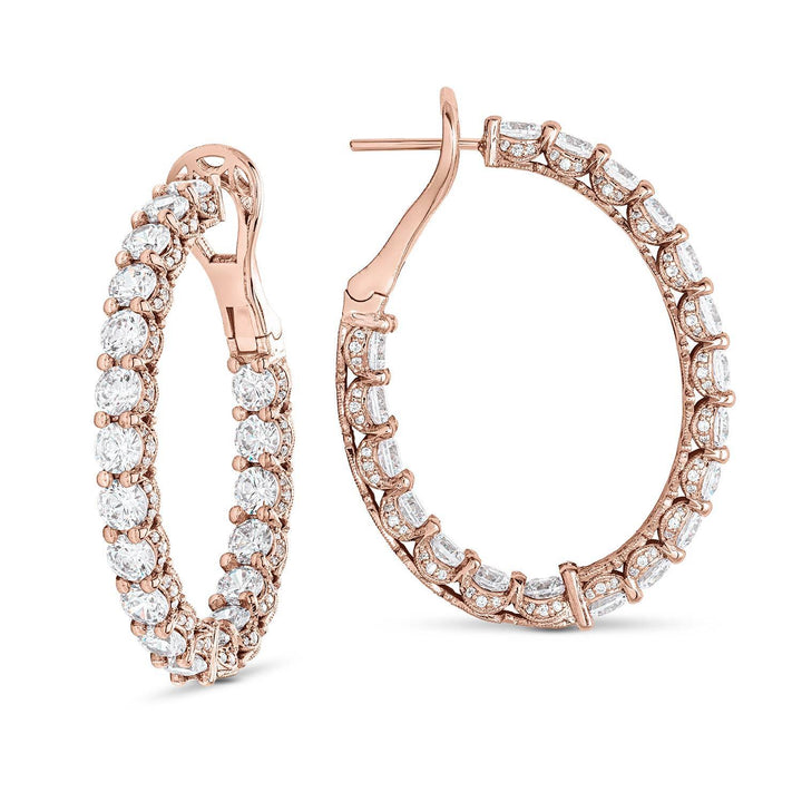 Round Cut Oval Diamond Hoop Earrings