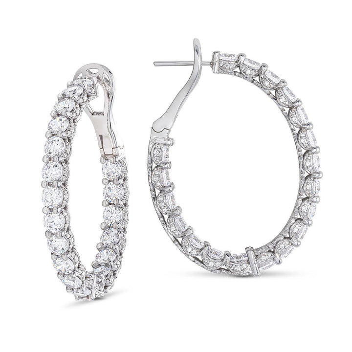 Round Cut Oval Diamond Hoop Earrings