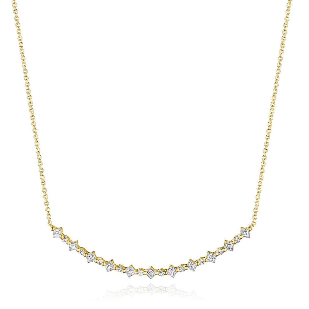 Carré and Round Diamond Necklace in 18kt Yellow Gold