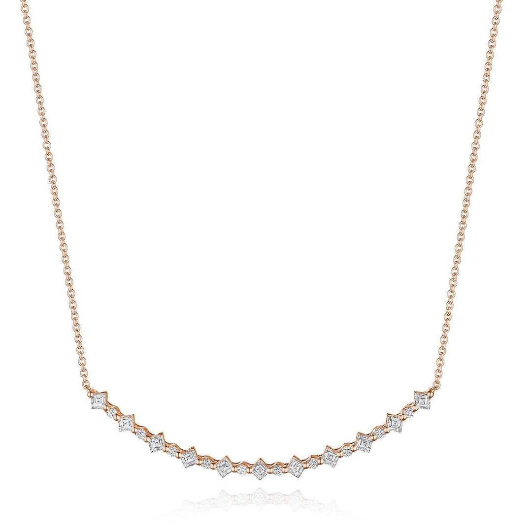 Carré and Round Diamond Necklace in 18kt Rose Gold