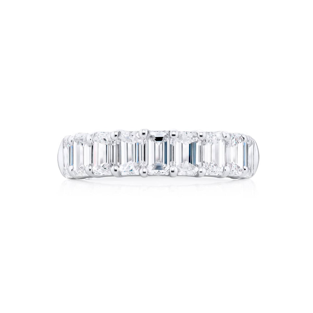 Elegance Elevated: Our signature 2.71 ctw. Diamond Band. These nine gorgeous emerald-cut diamonds are handcrafted in pure platinum.