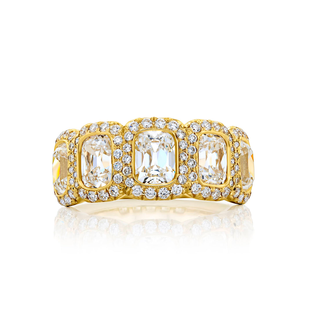 18K Yellow Gold Old Mine Cushion-Cut Diamond Pave Band