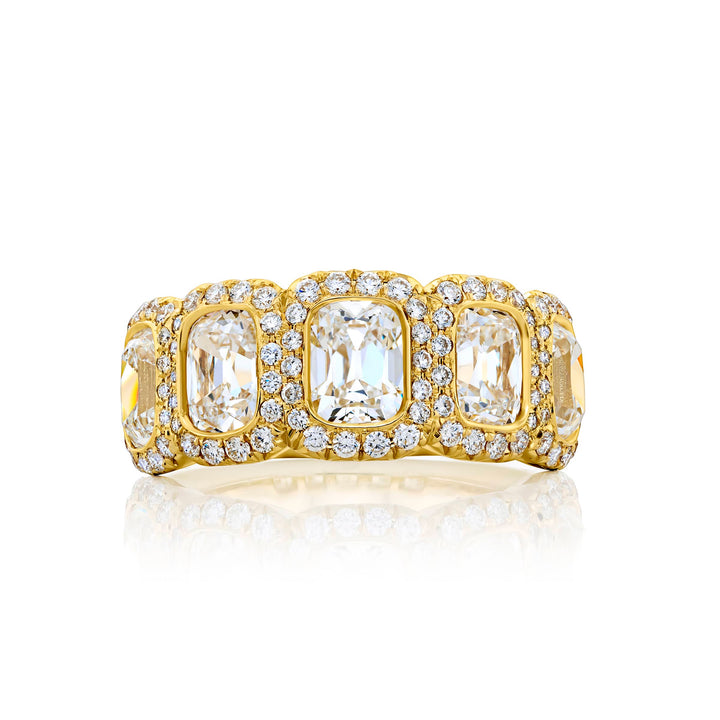 18K Yellow Gold Old Mine Cushion-Cut Diamond Pave Band