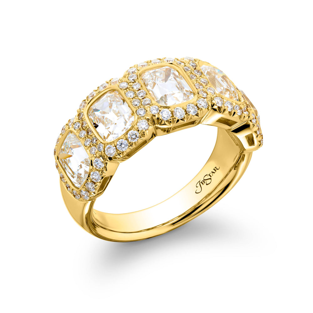 18K Yellow Gold Old Mine Cushion-Cut Diamond Pave Band