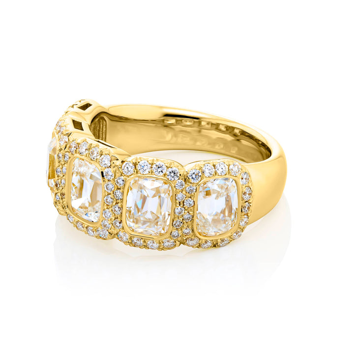 18K Yellow Gold Old Mine Cushion-Cut Diamond Pave Band