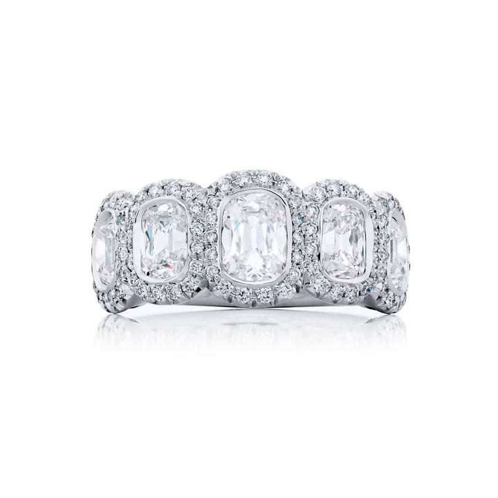 Platinum Vintage Cushion-Cut Diamond Bezel Set Band