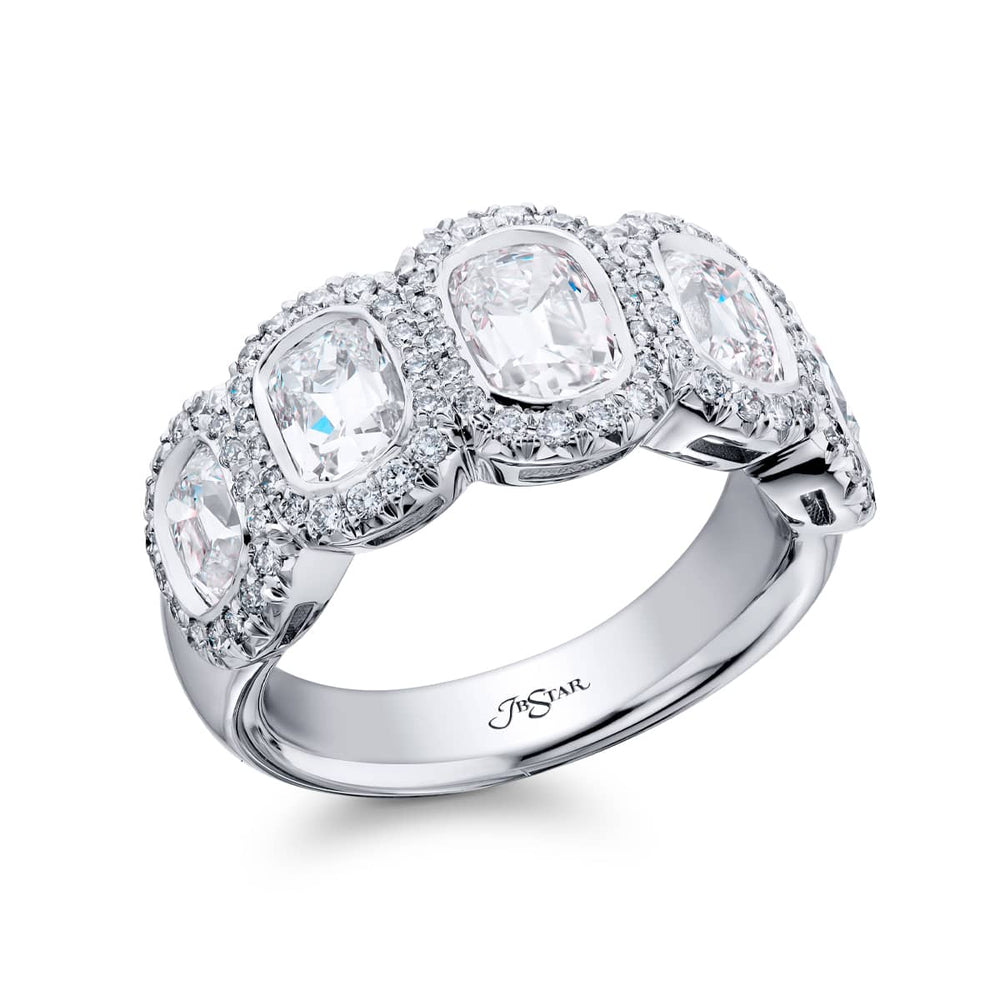 Platinum Vintage Cushion-Cut Diamond Bezel Set Band