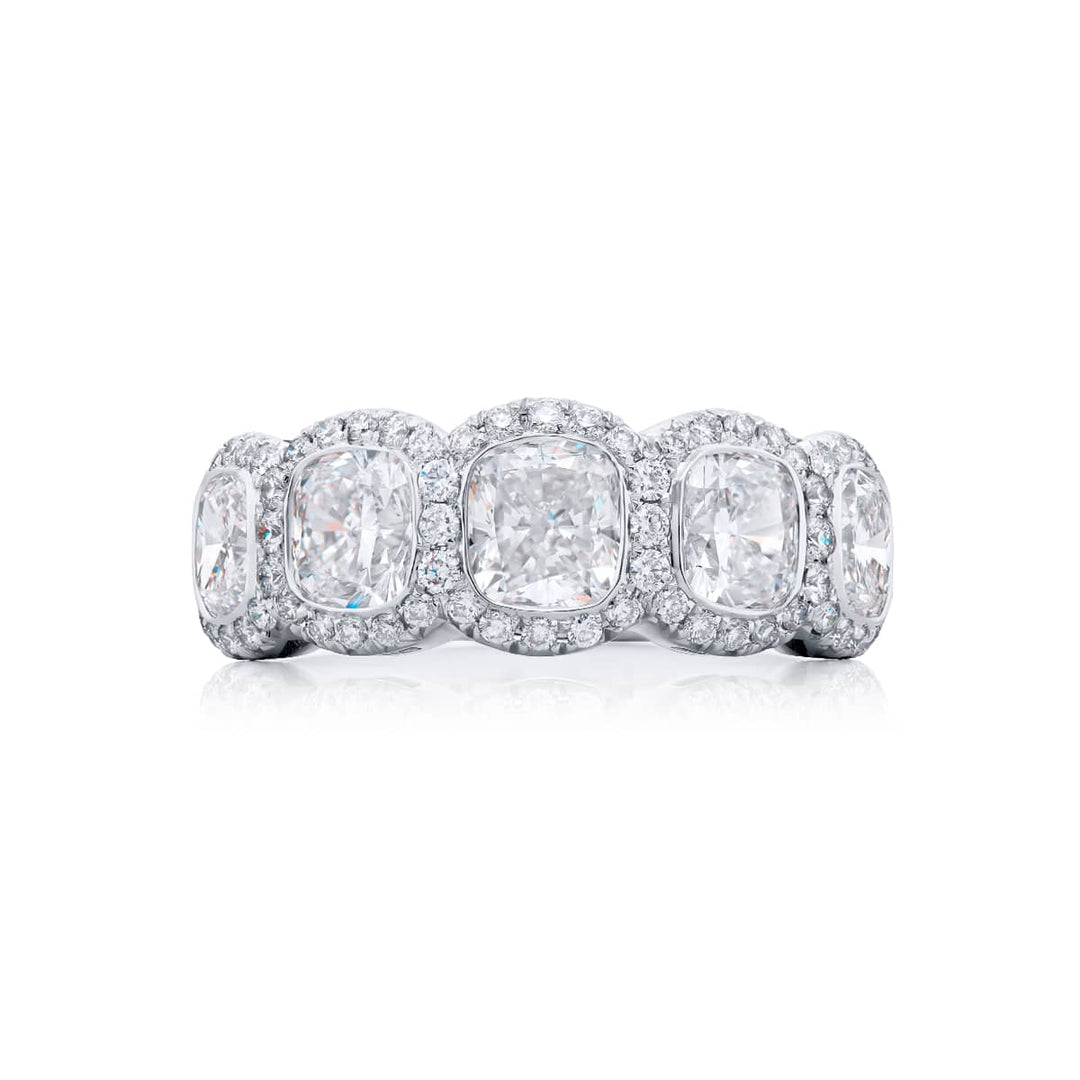 Platinum Cushion-Cut Diamond Micro Pave Band