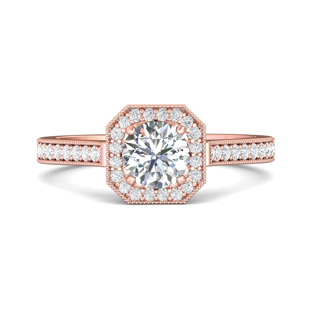 18K Gold Pink Micropave Halo Engagement Ring from the Micropave Halo collection - 5204S_18KP_AsHRd_5.5_Prm_H-I_SI1