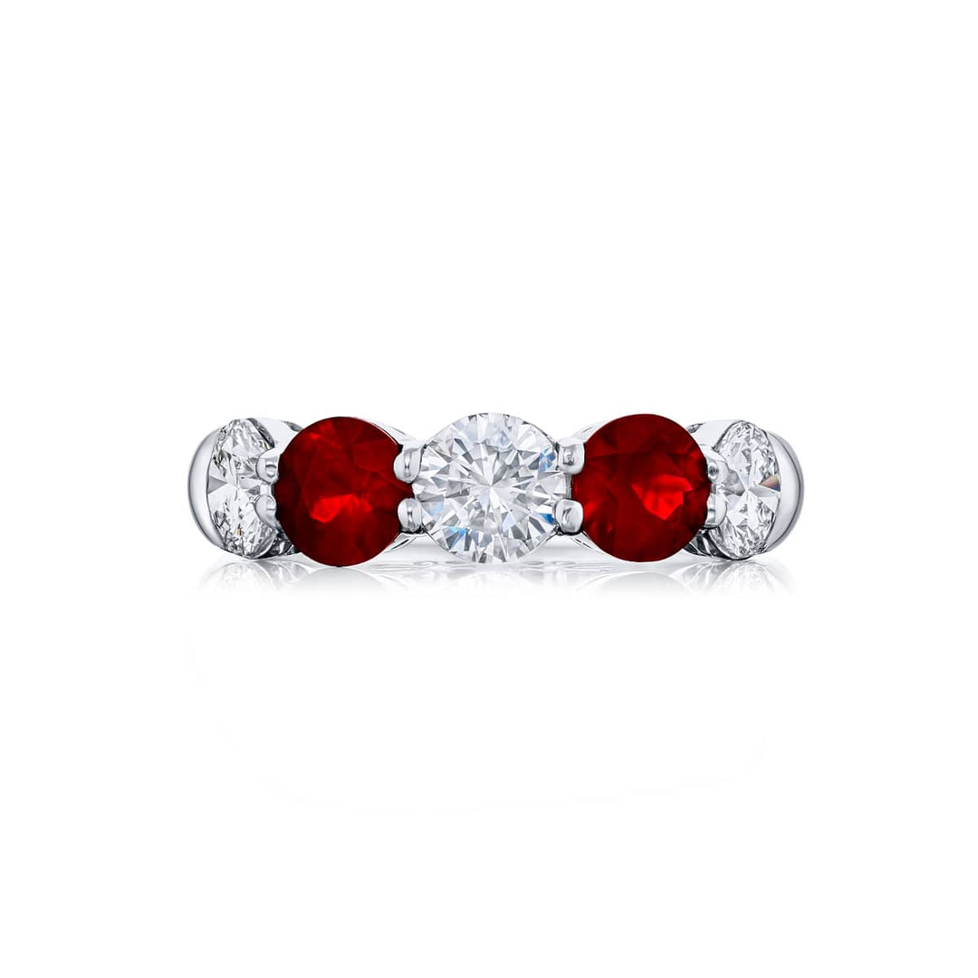 Platinum Round Rubies and Diamond Band