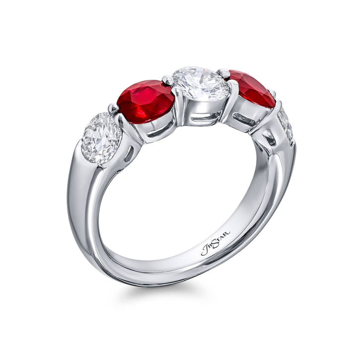 Platinum Round Rubies and Diamond Band