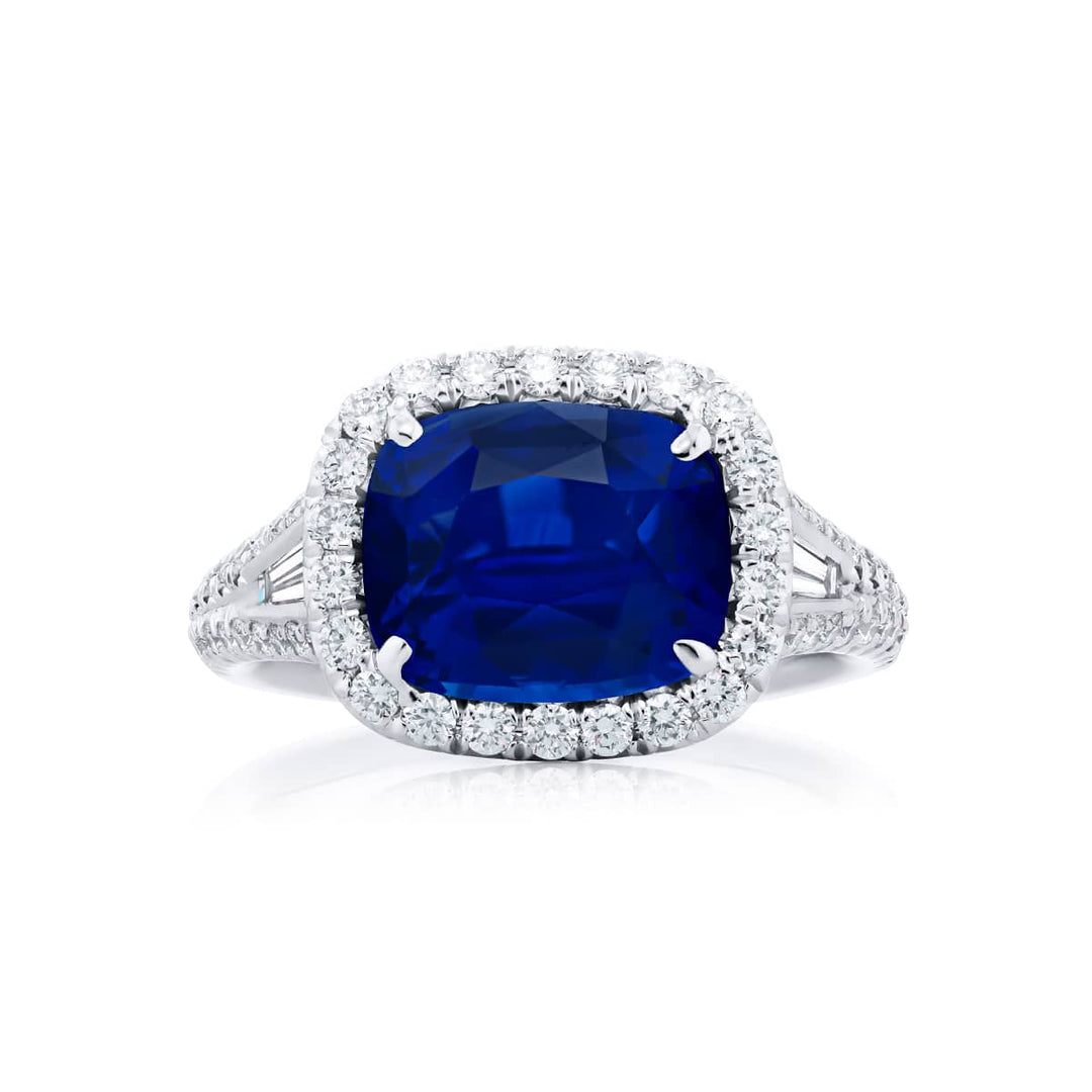Sapphire and diamond ring 4.75 cushion-cut sapphire