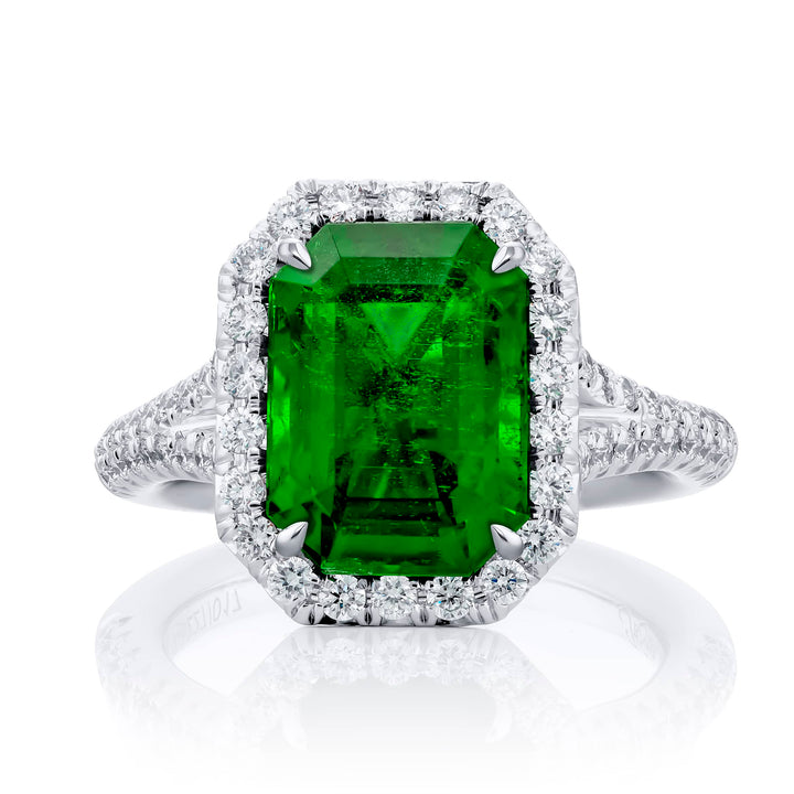 Platinum Emerald-Cut Emerald Certified Micro Pave Ring
