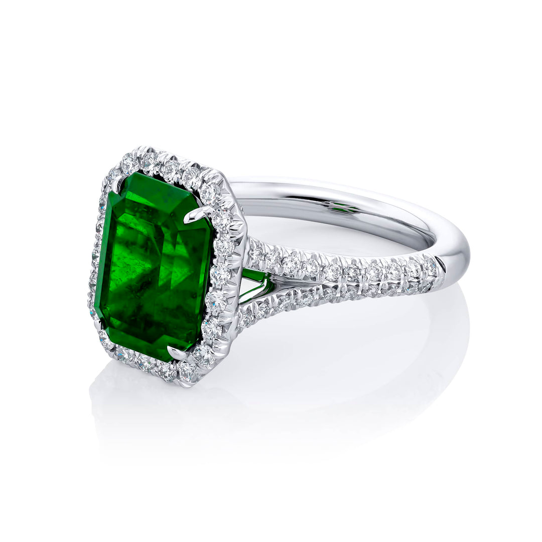 Platinum Emerald-Cut Emerald Certified Micro Pave Ring