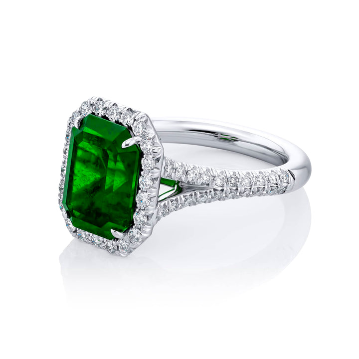 Platinum Emerald-Cut Emerald Certified Micro Pave Ring