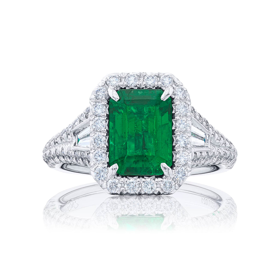 2.00 ct. Emerald-Cut Emerald & Diamond Ring in Platinum