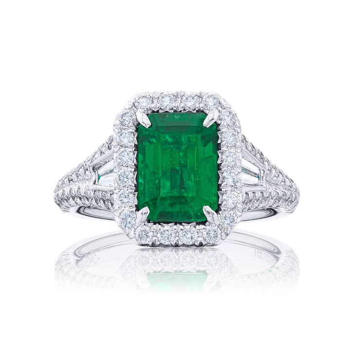 2.00 ct. Emerald-Cut Emerald & Diamond Ring in Platinum