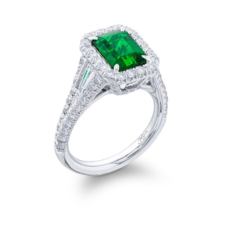 2.00 ct. Emerald-Cut Emerald & Diamond Ring in Platinum