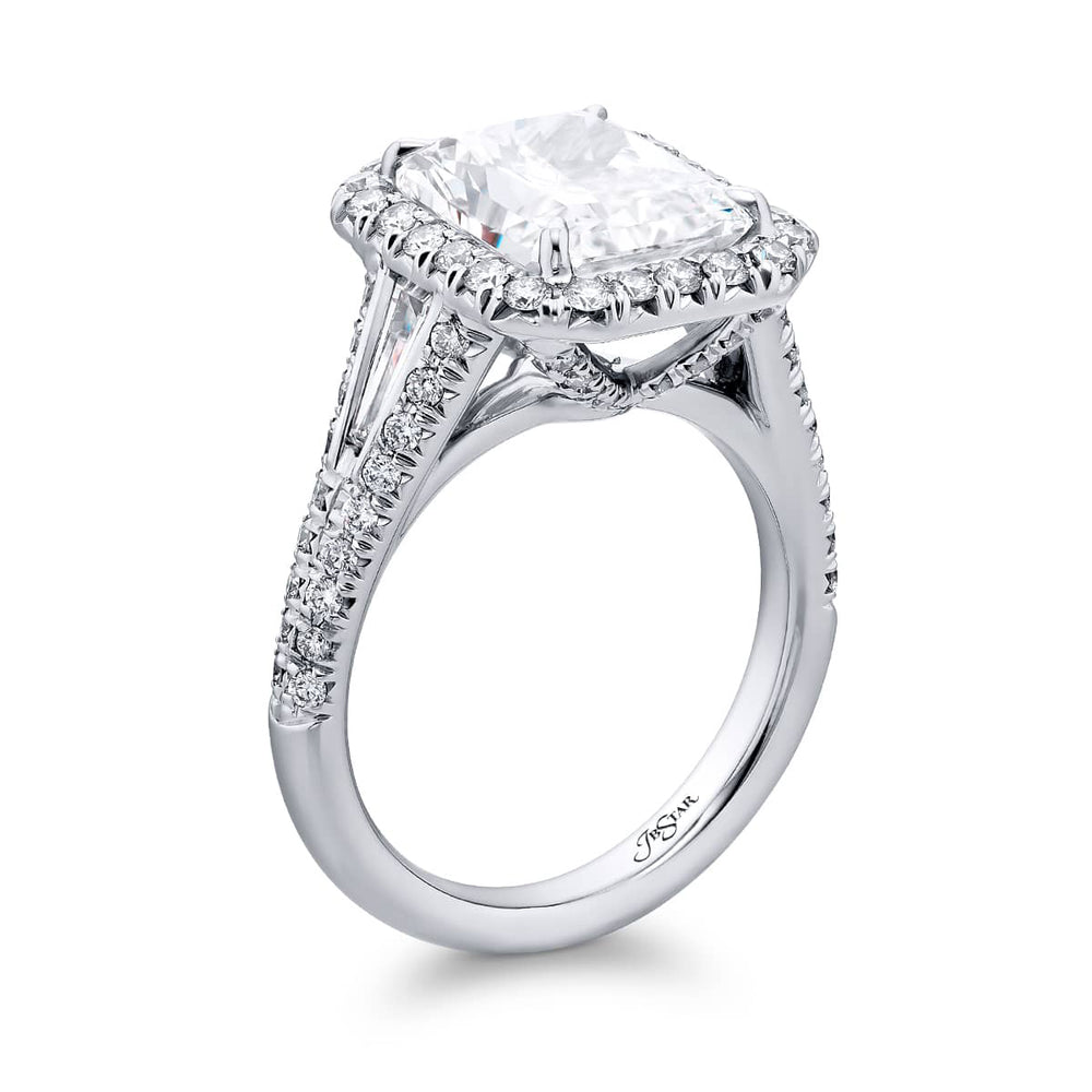 Dazzling Brilliance: Our timeless 4.53 ct. GIA certified Diamond Ring. This beautiful radiant-cut diamond cradled in tapered baguette and micro pave diamonds is handcrafted in pure platinum.