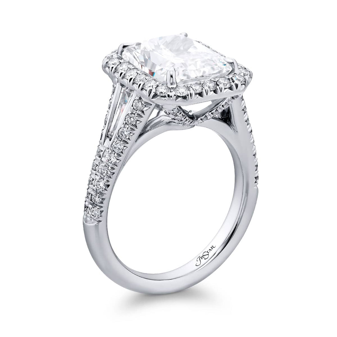 Dazzling Brilliance: Our timeless 4.53 ct. GIA certified Diamond Ring. This beautiful radiant-cut diamond cradled in tapered baguette and micro pave diamonds is handcrafted in pure platinum.
