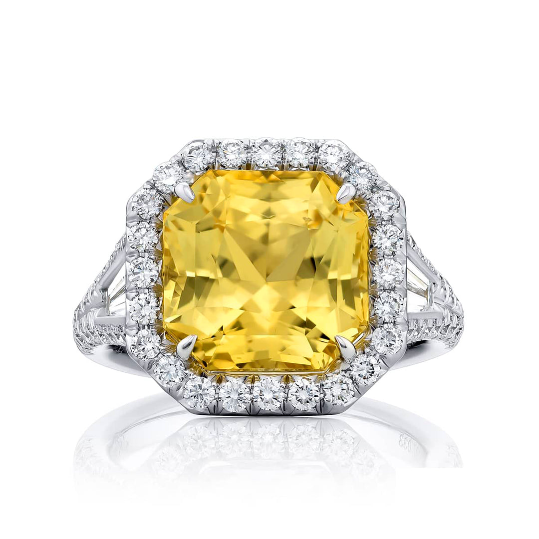 8.85 ct. Radiant-Cut Yellow Sapphire & Diamond Ring in Platinum