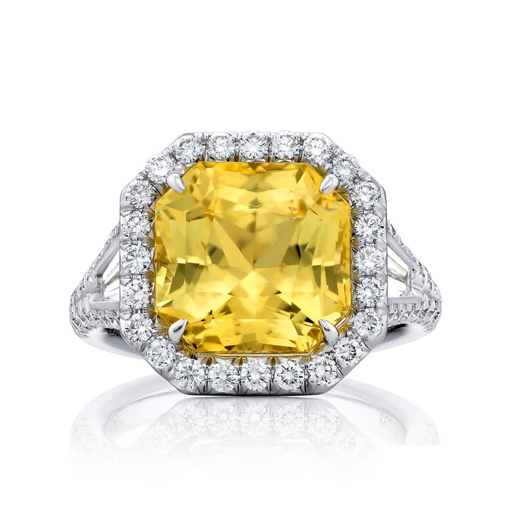 8.85 ct. Radiant-Cut Yellow Sapphire & Diamond Ring in Platinum