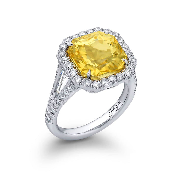 8.85 ct. Radiant-Cut Yellow Sapphire & Diamond Ring in Platinum
