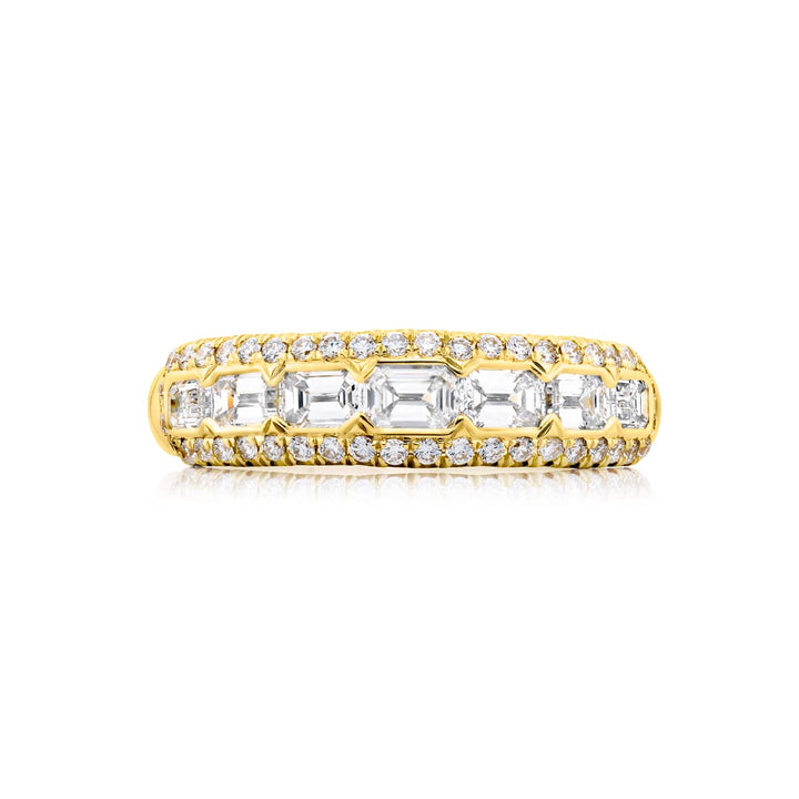 18K Yellow Gold Emerald-Cut Emerald Bezel Set Band