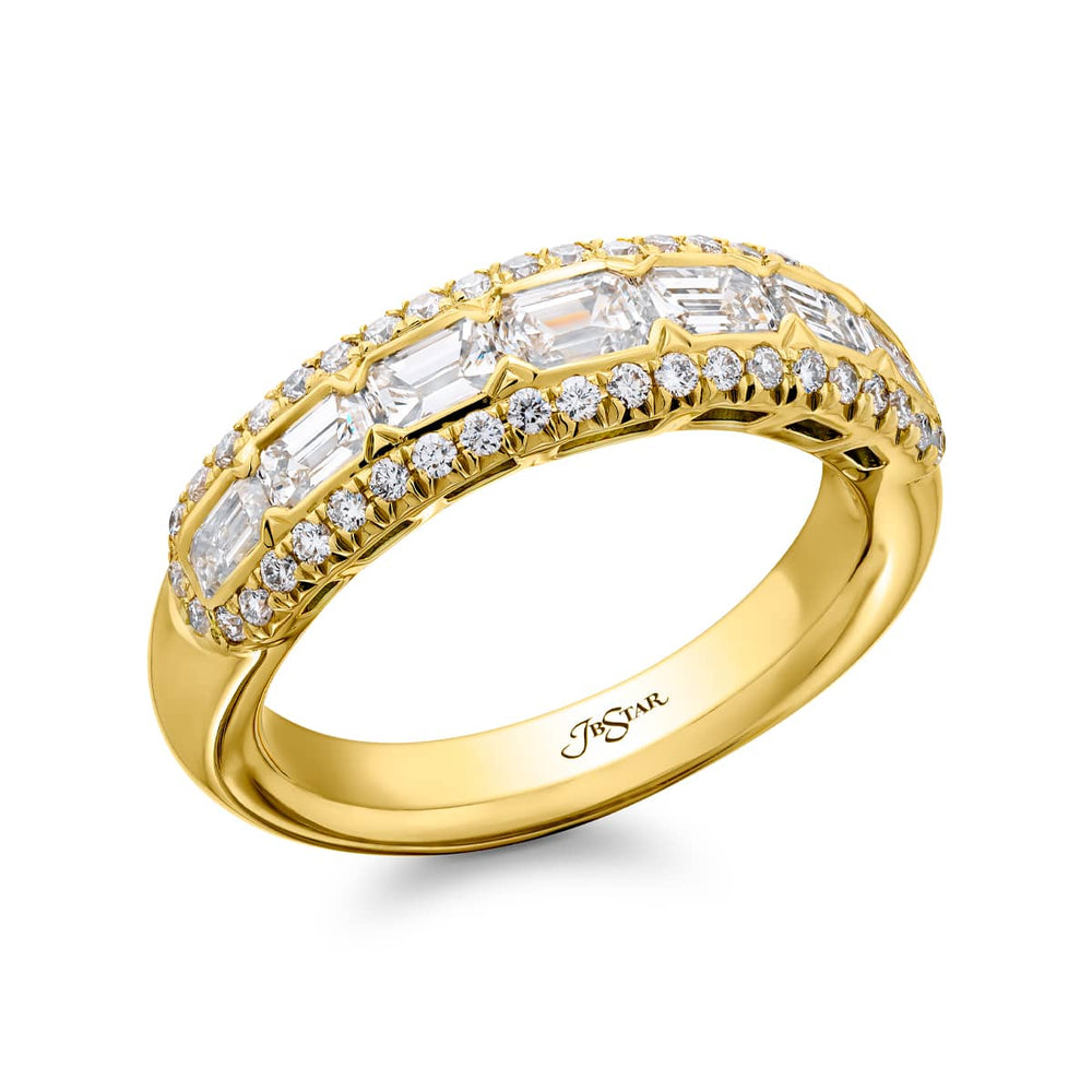 18K Yellow Gold Emerald-Cut Emerald Bezel Set Band