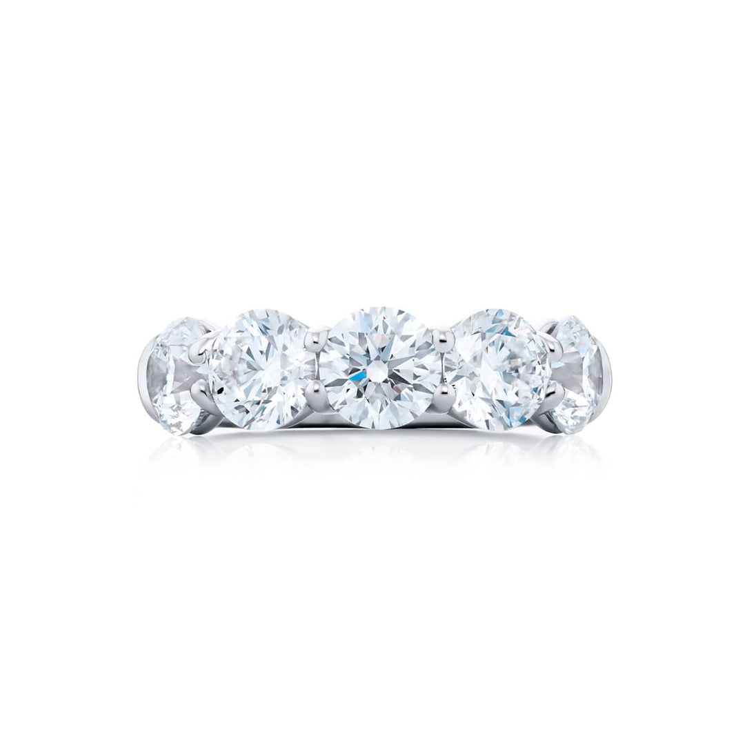 Elegance Elevated: Our stunning 4.50 ctw. GIA certified Diamond Band. These five beautiful round diamonds are handcrafted in pure platinum.