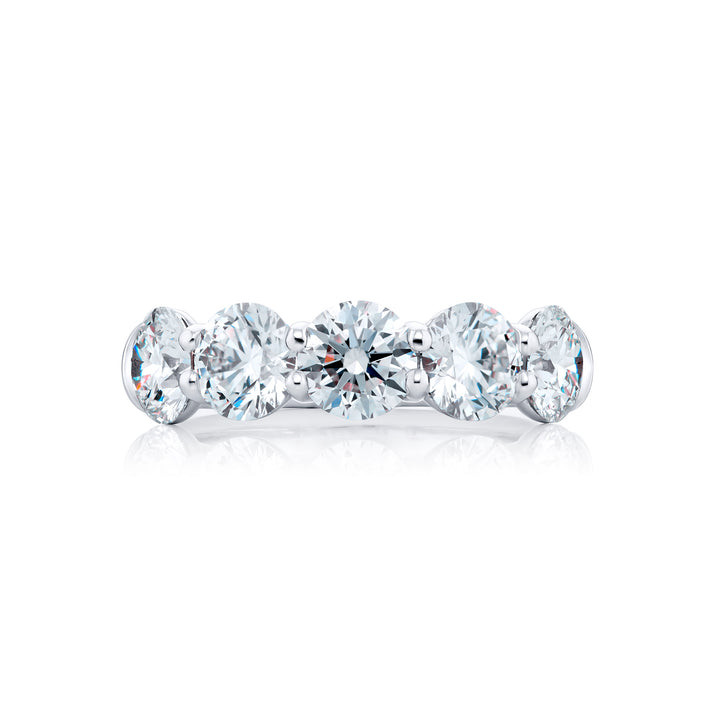 Elegance Elevated: Our stunning 2.71 ctw. Diamond Band. These five beautiful round diamonds are handcrafted in pure platinum.