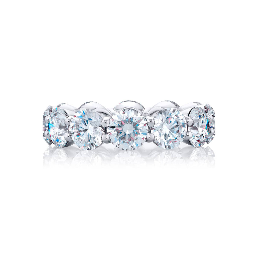 Alluring Eternity: Our magnificent 8.42 ctw. GIA certified Diamond Eternity Band. These twelve stunning round diamonds are handcrafted in pure platinum.