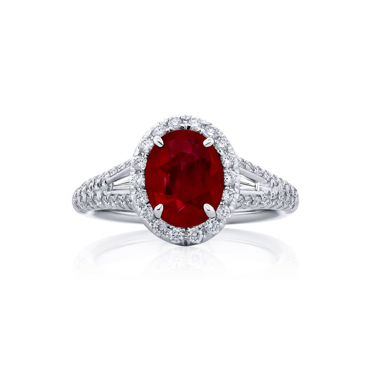 Platinum Oval Burmese Ruby Certified Micro Pave Ring
