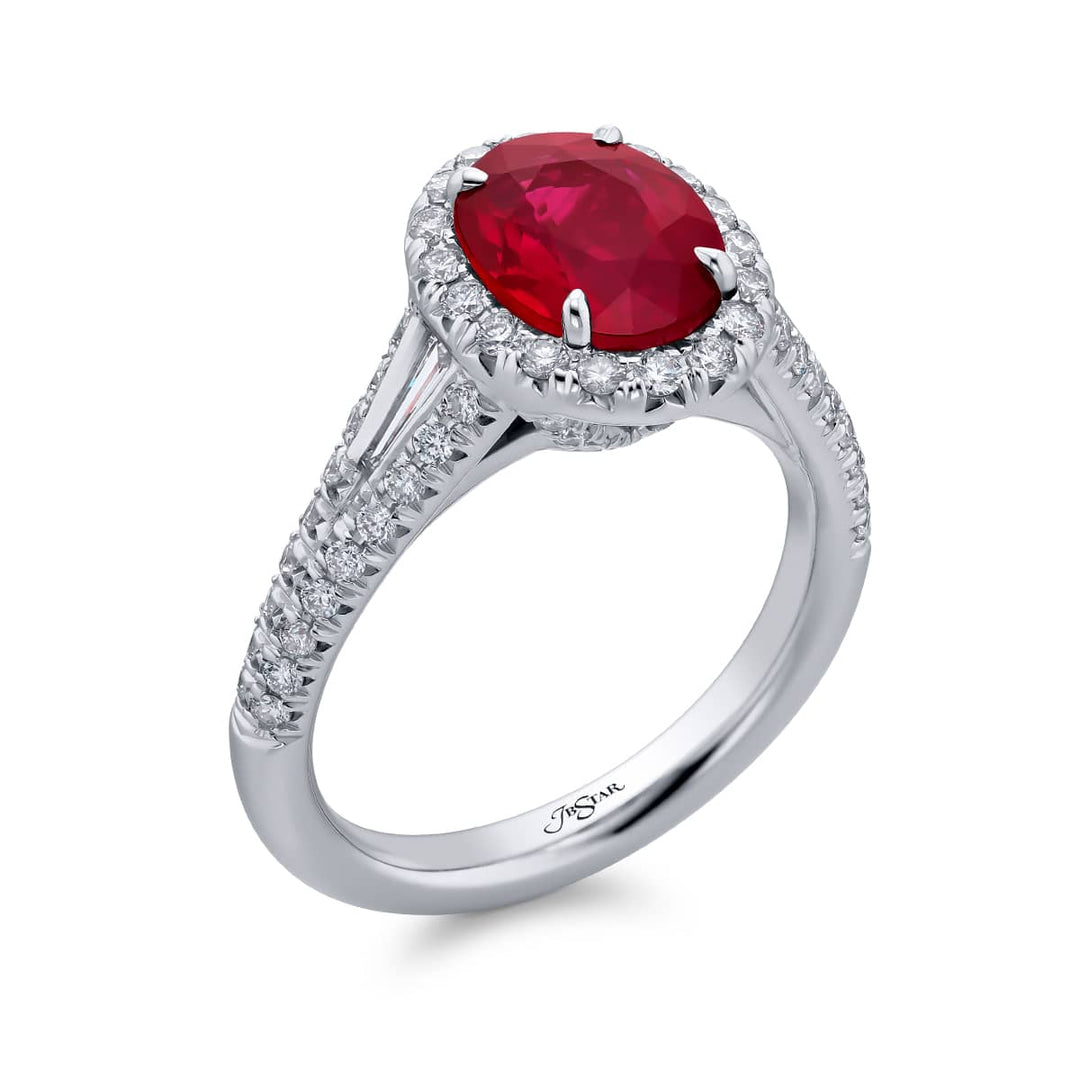 Platinum Oval Burmese Ruby Certified Micro Pave Ring