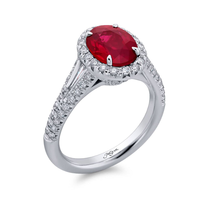 Platinum Oval Burmese Ruby Certified Micro Pave Ring